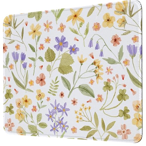 Premium-Mauspad mit Nähten (26 x 21 cm) | Rutschfeste Unterseite und waschbare Oberfläche | weicher Schreibtisch für Gaming, Laptop und Büro (gepresste Blumenkunst) von Piyycur
