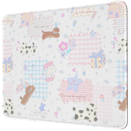 Premium-Mauspad mit Nähten (26 x 21 cm) | Rutschfeste Unterseite und waschbare Oberfläche | weicher Schreibtisch für Gaming, Laptop und Büro (glücklicher Hund) von Piyycur