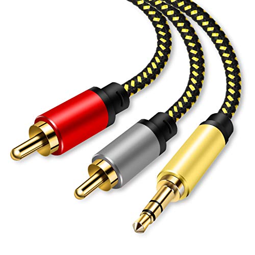 Pkdjfls Chinch auf Klinke 3,5 Cinch Kabel 3.5mm Klinke zu 2 Stereo RCA Stecker HiFi Audio Aux Kabel mit Nylon Mantel, Metall Gerhäuse und 24K vergoldeter Kontakte (1M/3Feet) von Pkdjfls