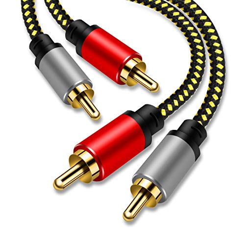 Pkdjfls Cinch Kabel, 2x Cinch Stecker auf 2x Cinch Stecker Audiokabel mit Nylon geflochtene, 2RCA HiFi Aux Kabel für Verstärker, Heimkino, Fernsehen, DVD. (5M/15Feet) von Pkdjfls