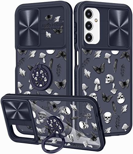 Plakill Schutzhülle für Samsung Galaxy A14 5G, niedliche, stilvolle Designer-Schutzhülle für Galaxy A14 5G, mit Schiebe-Kamera-Abdeckung und Ringhalter, Scrapbook Totenkopf, schlank, stoßfest, hart, von Plakill