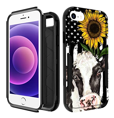 Plakill Schutzhülle für iPhone 7/8/SE, strapazierfähig, Sonnenblume und Kuh, Designer, sturzgetestet, niedliche Tierhüllen für Frauen und Mädchen, Schutz, robuste Bumper-Handyhülle für iPhone 7/8/SE von Plakill