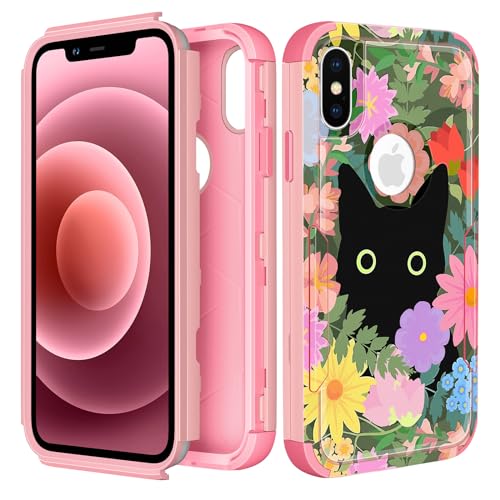 Plakill Schutzhülle für iPhone Xs Max, 3-in-1, robuste Schutzhülle für Damen, Herren, Mädchen, Jungen, Hartschalenhüllen für iPhone 10 Xs Max, Blumenkatze Plakill Schutzhülle für iPhone Xs Max, 3-in-1, robuste Schutzhülle für Damen, Herren, Mädchen, Jungen, Hartschalenhüllen für iPhone 10 Xs Max, Blumenkatze von Plakill
