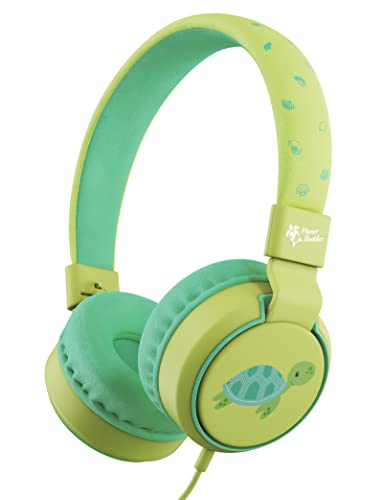Planet Buddies On Ear Kabel Kopfhörer Kinder, Kinderkopfhörer Ab 3 Jahre, Faltbare Bügelkopfhörer mit Mikrofon und Begrenzung der Lautstärke auf 85 dB für zu Hause in der Schule, Grüne Schildkröte von Planet Buddies