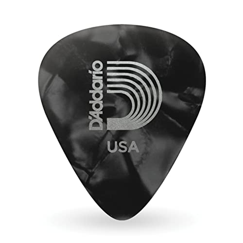 D'Addario Plektrum - Plektren Gitarre - Pearl Celluloid Guitar Picks - Gitarren Plektrum - 1CBKP4-25 - Black, Medium - 25-Stück von D'Addario