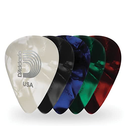 Planet Waves 1CAP2-10 Picks Pearl Celluloid Assortments Pearl (rot, grün, blau, schwarz, weiß) Standard Shape in Light von Planet Waves