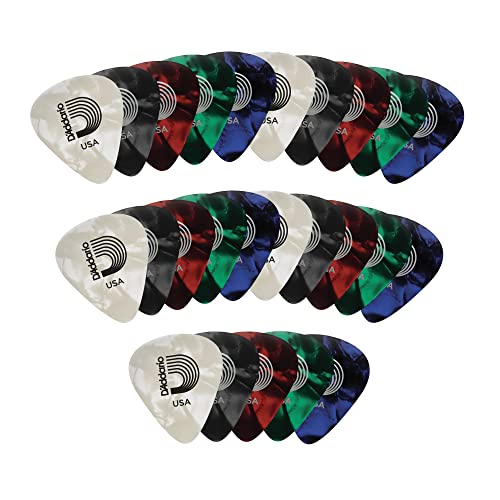 Planet Waves 1CAP4-25 Picks Pearl Celluloid Assortments Pearl (rot, grün, blau, schwarz, weiß) Standard Shape in Medium von Planet Waves