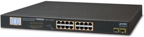 Assmann/Digitus 16Port 10/100/1000T PoE Switch 16-Port 10/100/1000T 802.3at PoE Switch + 2 Port Gigabit SFP and LCD Monitor for PoE, 300 Watts (GSW-1820VHP) von Planet