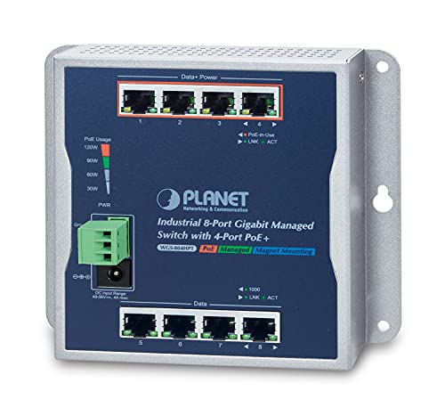 Disabled - Do not use Planet IP30 8-Port Gigabit Wall-Mount Switch 4-Port 802.3at POE+ redundant Power 48-56V DC -40/+75 C von Planet