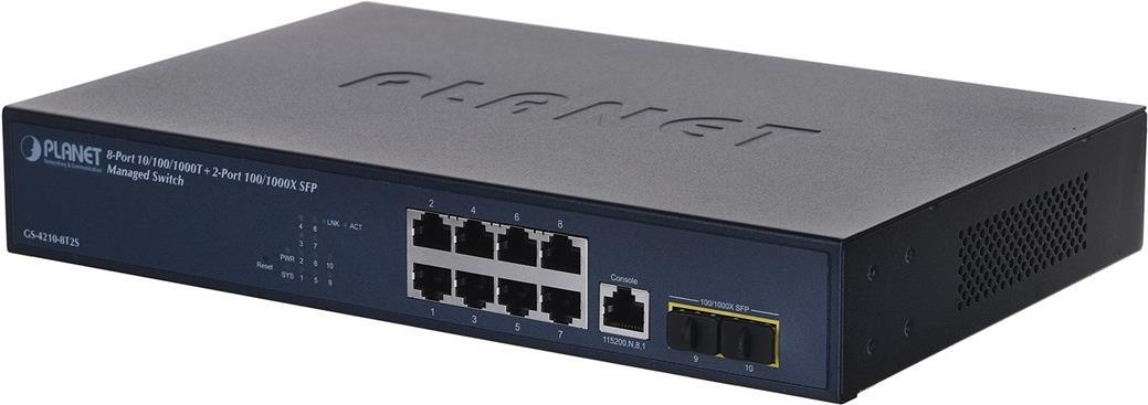 PLANET 10/100/1000T + 2-Port Managed L2/L4 Gigabit Ethernet (10/100/1000) 1U Blau (GS-4210-8T2S) von Planet