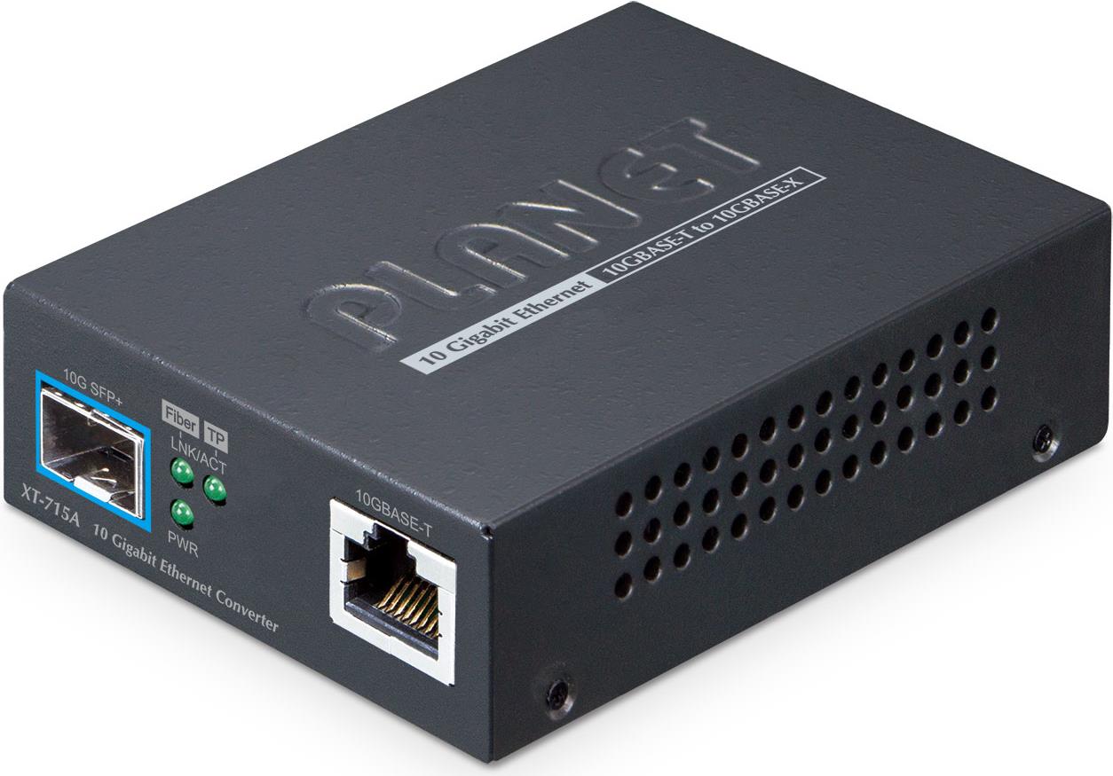 PLANET 10GBASE-T to 10GBASE-X SFP+ Media Converter Copper port - Converter - Kupferdraht Netzwerk Medienkonverter Multi-Modus - Einzelmodus Schwarz (XT-715A) von Planet