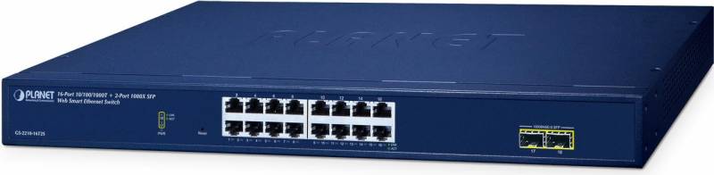 PLANET 16-Port 10/100/1000T + 2-Port Managed L2 Gigabit Ethernet (10/100/1000) Blau (GS-2210-16T2S) von Planet