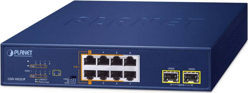 PLANET 2-Port 10/100/1000T 802.3bt Unmanaged Gigabit Ethernet (10/100/1000) Power over Ethernet (PoE) Blau (GSD-1022UP) von Planet