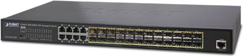 PLANET 24-PORT SFP MANAGED SWITCH PLANET L2+/L4 24-Port 100/1000X SFP, 8 Shared TP, Managed Switches, Static Routing, IPv4/IPv6,, W/ 48V Redundant Power (GS-5220-16S8CR) von Planet