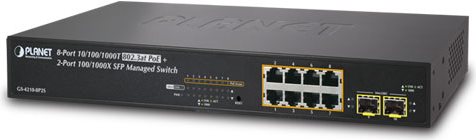 PLANET 8-PORT MANAGED SWITCH PLANET 8-Port 10/100/1000T 802.3at PoE, + 2-Port 100/1000X SFP Managed Switch (GS-4210-8P2S) von Planet