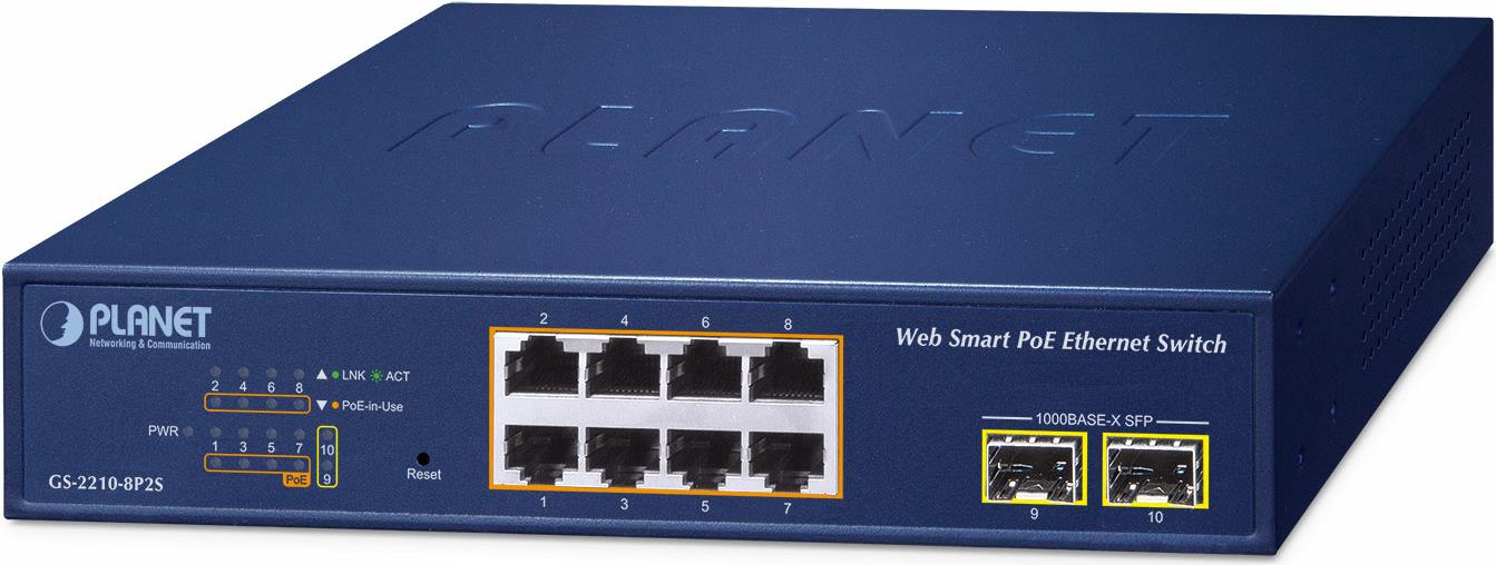 PLANET 8-Port 10/100/1000T 802.3at Managed L2 Gigabit Ethernet (10/100/1000) Blau (GS-2210-8P2S) von Planet