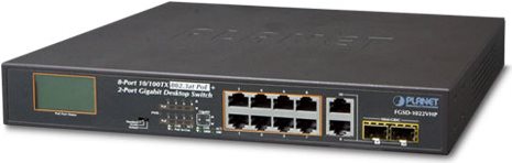 PLANET FGSD-1022VHP - Switch - nicht verwaltet - 8 x 10/100 (PoE+) + 2 x Kombi-Gigabit-SFP - Desktop - PoE+ (FGSD-1022VHP) von Planet