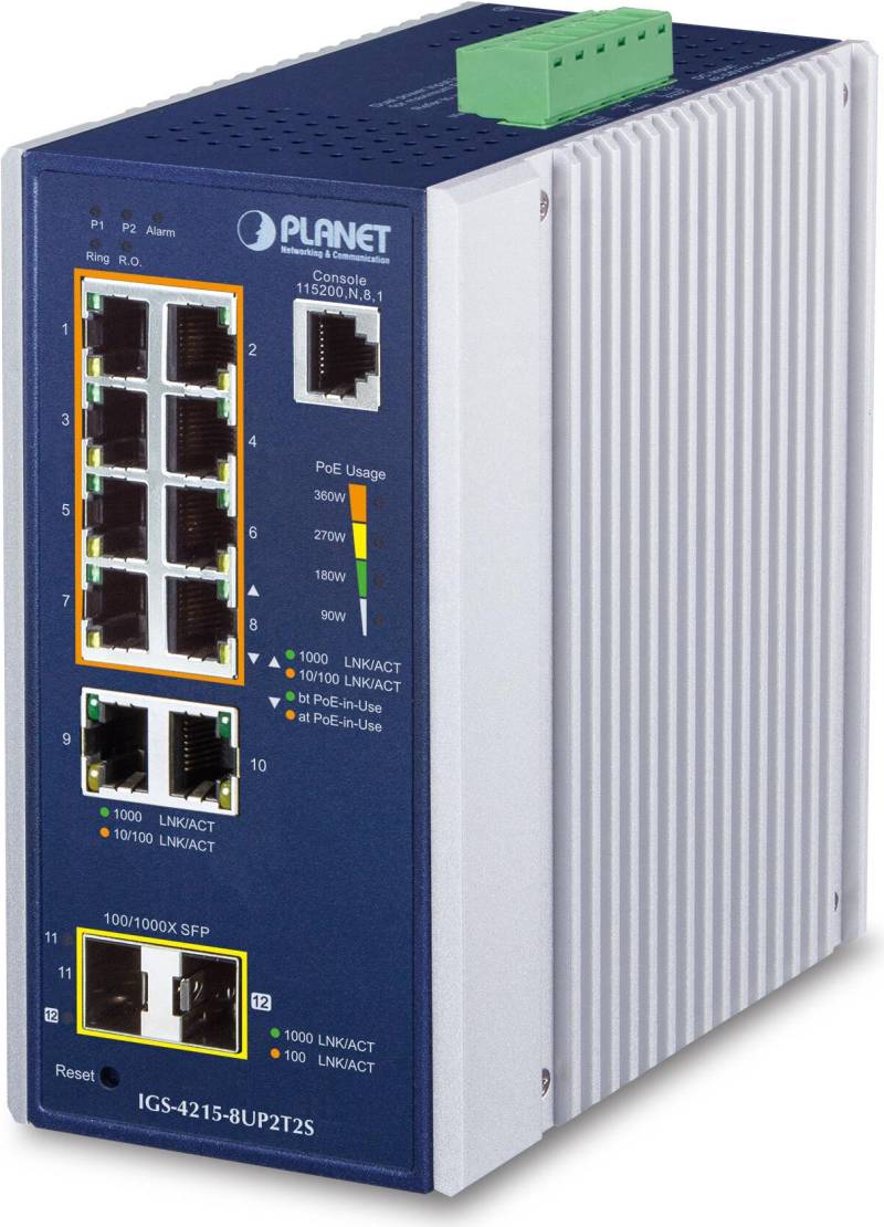 PLANET IGS-4215-8UP2T2S Netzwerk-Switch Managed L2/L4 Gigabit Ethernet (10/100/1000) Power over Ethernet (PoE) Aluminium - Blau (IGS-4215-8UP2T2S) von Planet