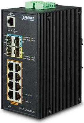 PLANET IGS-5225-8P2S2X - Switch - L3 - managed - 8 x 10/100/1000 (PoE+) + 2 x SFP + 2 x 10 Gigabit SFP+ - an DIN-Schiene montierbar, wandmontierbar - PoE+ (240 W) - Gleichstrom (IGS-5225-8P2S2X) von Planet