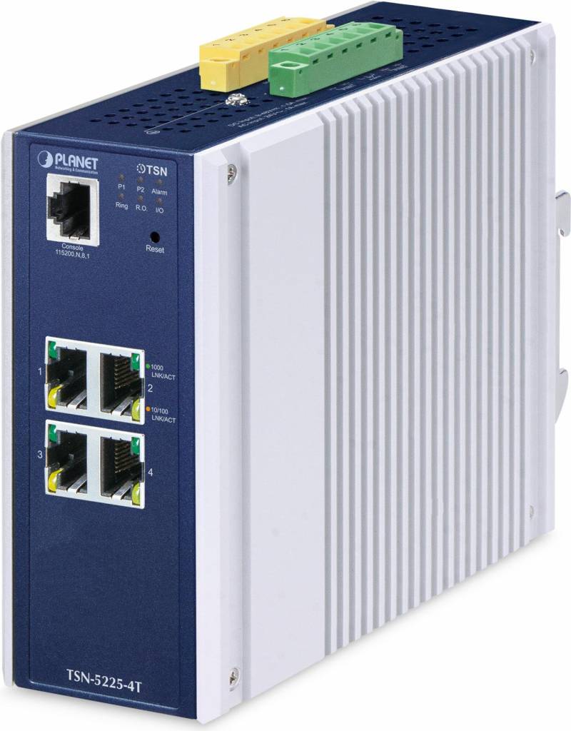 PLANET IP30 DIN-rail Industrial L2+ Managed L2+ Gigabit Ethernet (10/100/1000) Aluminium - Blau (TSN-5225-4T) von Planet