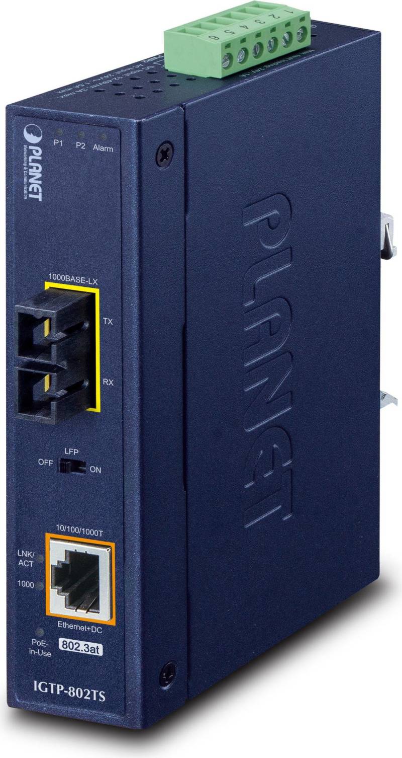 PLANET IP30 Industrial 10/100/1000BAS Netzwerk Medienkonverter 1000 Mbit/s Blau (IGTP-802TS) von Planet