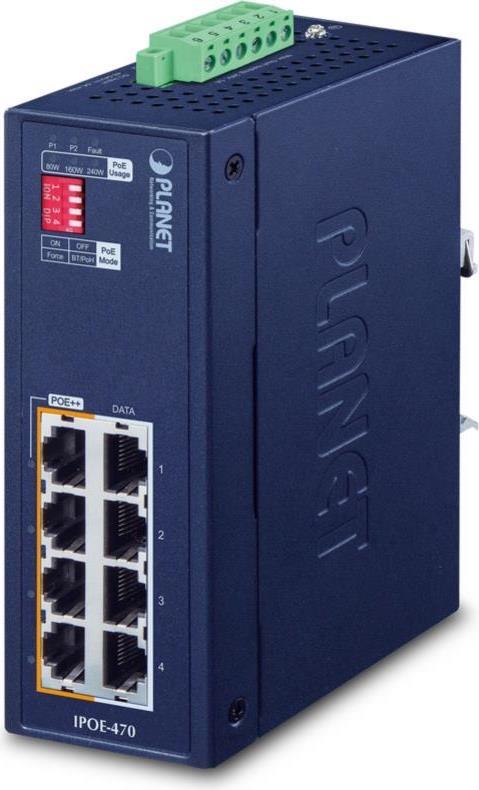 PLANET IP30 Industrial 4-port Power over Ethernet (PoE) Blau (IPOE-470-12V) von Planet