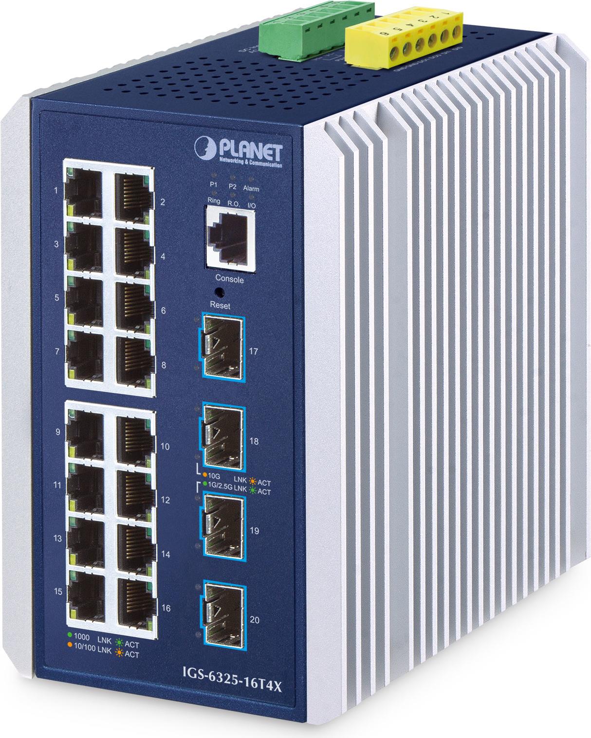 PLANET IP30 Industrial L3 16-Port Managed Gigabit Ethernet (10/100/1000) Aluminium - Blau (IGS-6325-16T4X) von Planet