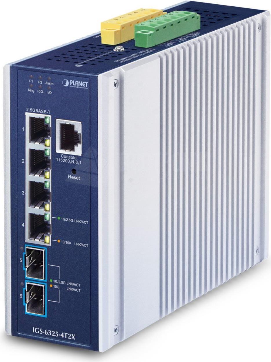 PLANET IP30 Industrial L3 4-Port Managed 2.5G Ethernet (100/1000/2500) Aluminium - Blau (IGS-6325-4T2X) von Planet