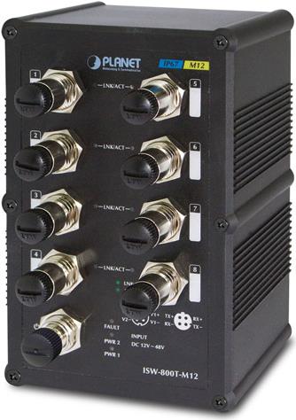 PLANET ISW-800T-M12 - Switch - 8 x 10/100 - an DIN-Schiene montierbar, wandmontierbar - Gleichstrom (ISW-800T-M12) von Planet