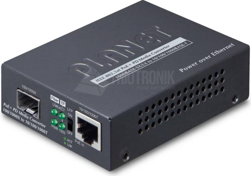 PLANET Industrial 10/100/1000T to 100/1000X SFP Gigabit Converter, 802.3at PoE+ Industrial Ethernet (GT-805A-PD) von Planet