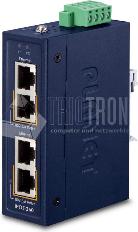 PLANET Industrial 2-port 10/100/1000T Gigabit Ethernet (10/100/1000) Power over Ethernet (PoE) Blau (IPOE-260) von Planet