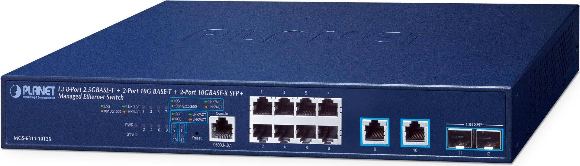 PLANET Layer 3 8-Port 2.5GBASE-T + Managed L3 10G Ethernet (100/1000/10000) 1U Blau (MGS-6311-10T2X) von Planet