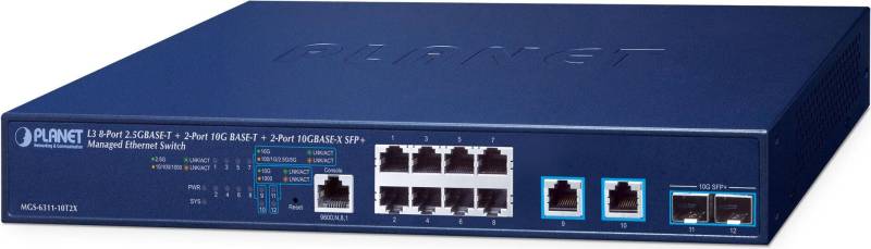 PLANET Layer 3 8-Port 2.5GBASE-T + Managed L3 10G Ethernet (100/1000/10000) 1U Blau (MGS-6311-10T2X) von Planet