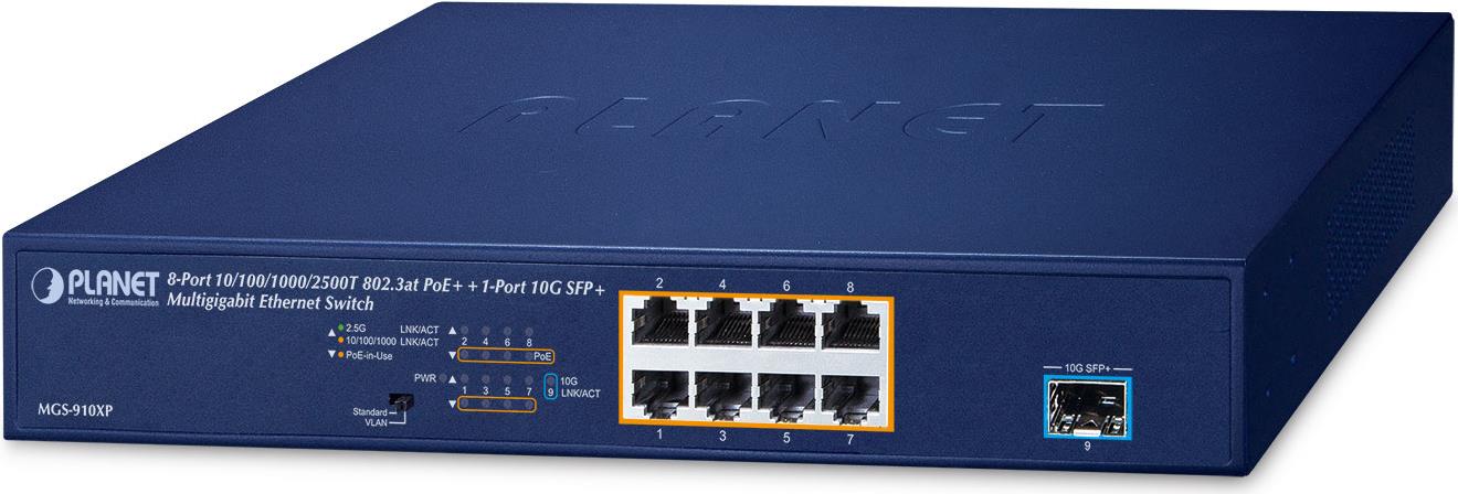 PLANET MGS-910XP Netzwerk-Switch Unmanaged 2.5G Ethernet (100/1000/2500) Power over Ethernet (PoE) Blau (MGS-910XP) von Planet