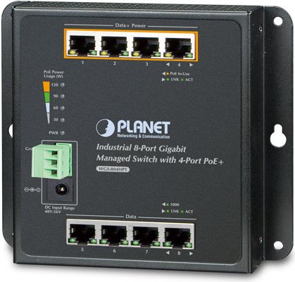 PLANET WGS-804HPT - Switch - verwaltet - 4 x 10/100/1000 (PoE+) + 4 x 10/100/1000 - an DIN-Schiene montierbar, wandmontierbar - PoE+ - Gleichstrom von Planet