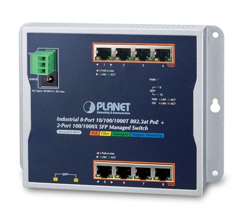 PLANETIndustrial 8-Port Gigabit PoE Wall-Mount Switch & 2-Port SFP Uplink Managed -40/+75C Degrees von Planet