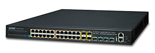 PLANETLayer 3 24-Port 10/100/1000T PoE 802.3at Switch 4-Port 10G SFP+ Uplinks Stackable Web Managed von Planet