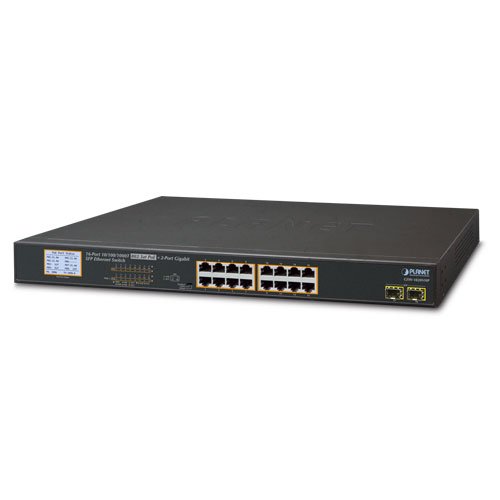 Planet 16-Port 10/100/1000T 802.3at PoE Switch + 2 Port Gigabit SFP and LCD Monitor for PoE 300 Watts von Planet