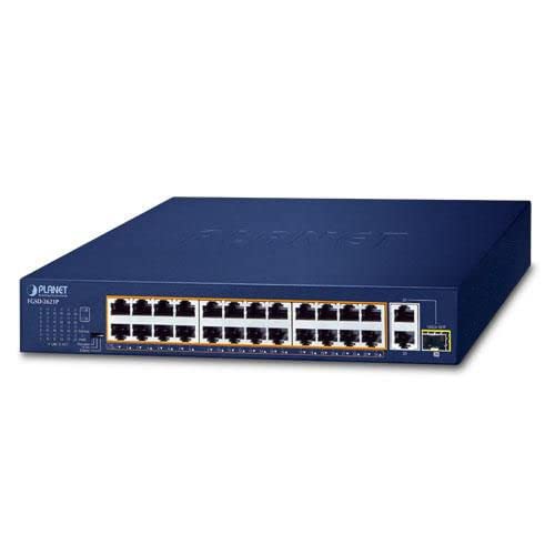 Planet 24-Port 10/100TX 802.3at PoE + 2-Port 10/100/1000T +, W126900608 (+ 2-Port 10/100/1000T + 1-Port Shared 1000X SFP Unmanaged Gigabit Ethernet Switch) von Planet