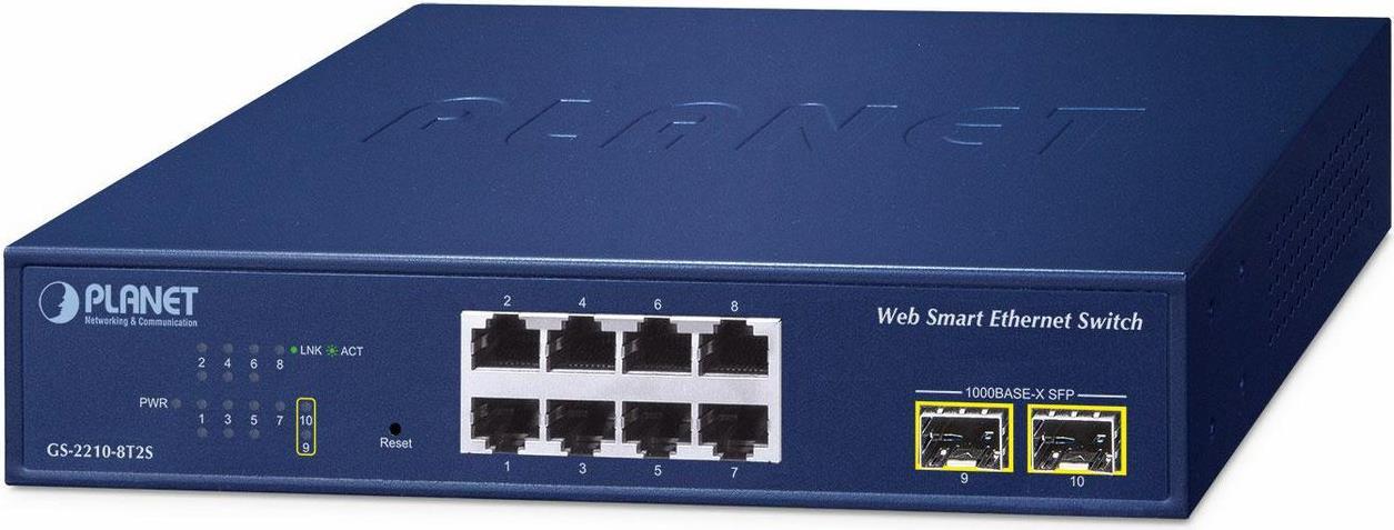 Planet 8-Port 10/100/1000T + 2-Port 1000X SFP Web Smart Ethernet Switch (802.1Q VLAN (GS-2210-8T2S) von Planet
