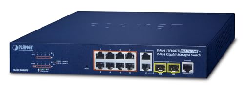 Planet Combo Managed Web Smart Ethernet Switch 8-Port 10/100TX 802.3at High Power PoE 2-Port Gigabit TP/SFP 220W von Planet