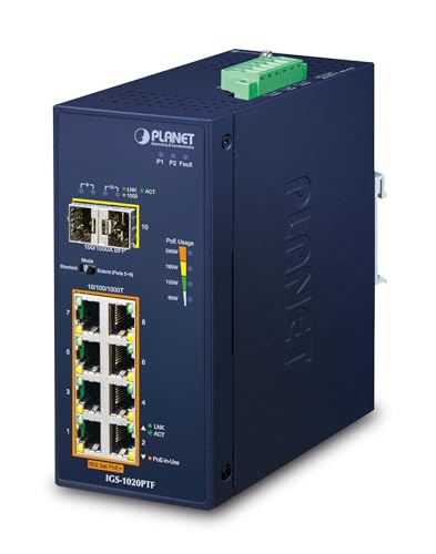 Planet IP30 Ind 8-P 10/100/1000T 802.3at PoE + 2-Port 100/1000X, IGS-1020PTF (802.3at PoE + 2-Port 100/1000X SFP Ethernet Switch) von Planet
