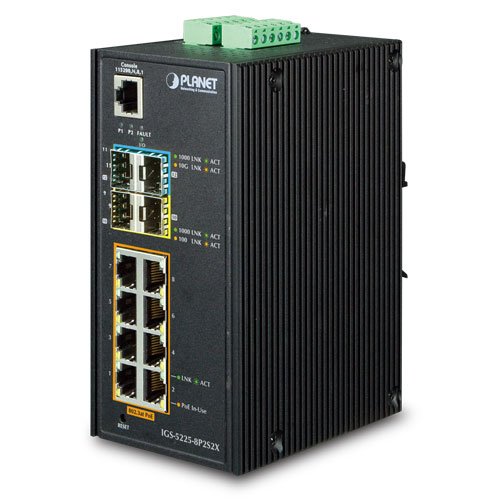 Planet IP30 Industrial L2+/L4 8-Port 1000T 802.3at PoE+ 2-Port, IGS-5225-8P2S2X (1000T 802.3at PoE+ 2-Port 100/1000X SFP + 2-Port 10G SFP+ Full Managed Switch (-40 to 75 C, dual redundant) von Planet