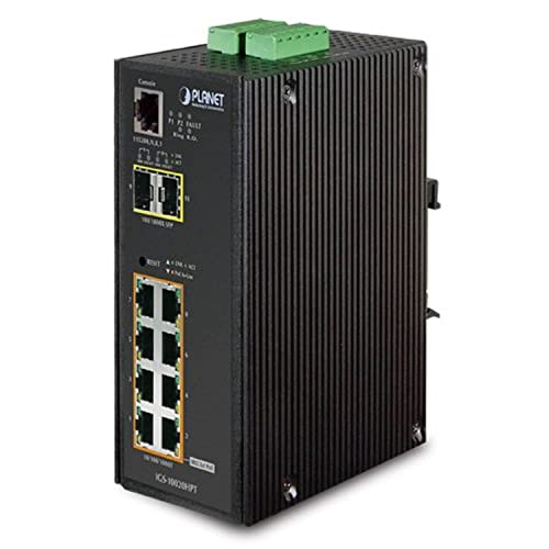 Planet IP30 Industrial L2+/L4 8-Port 1000T 802.3at PoE + 2-Port, IGS-10020HPT (1000T 802.3at PoE + 2-Port 100/1000X SFP Full Managed Switch (-40 to 75 C, 12V 48V DC Power Boost, Dido,) von Planet