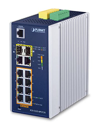 Planet IP30 Industrial L2+/L4 8-Port 1000T 802.3at PoE + 2-Port, IGS-5225-8P2T2S (1000T 802.3at PoE + 2-Port 10/100/1000T + 2-Port 100/1000X SFP Full Managed Switch (-40 to 75 C, dual) von Planet