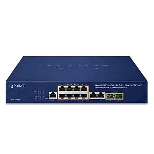 Planet IPv4/IPv6, 8-Port Managed 802.3at POE+ Gigabit Ethernet, W126582752 (802.3at POE+ Gigabit Ethernet Switch + 2-Port 10/100/1000Mbps RJ45 + 2-Port 100/1000X SFP) von Planet