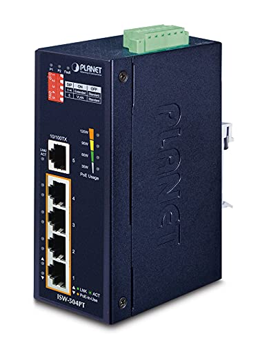 Planet ISW-504PT Network Switch Unmanaged L2 Fast Ethernet (10/100) Power Over Ethernet (PoE) Black von Planet