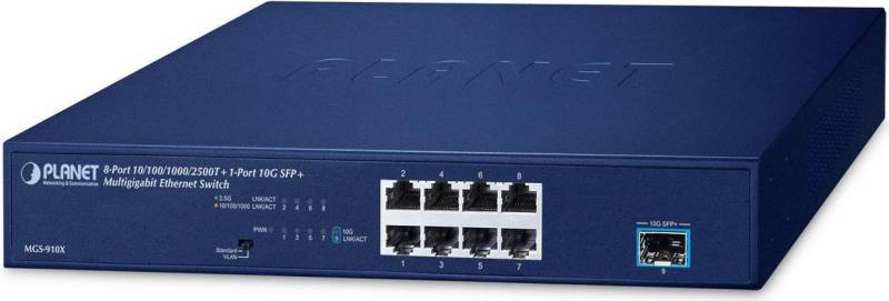 Planet MGS Rackmount 2.5G Switch, 8x RJ-45, 1x SFP+, 120W PoE+ (MGS-910X) von Planet