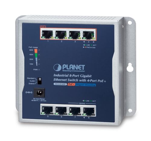 Planet P30 Industrial 8-Port 10/100/1000T Wall-Mount, W125745015 (10/100/1000T Wall-Mount Gigabit Switch with 4-Port 802.3at PoE+ (60W PoE Budget, Standard/VLAN/Extend) von Planet