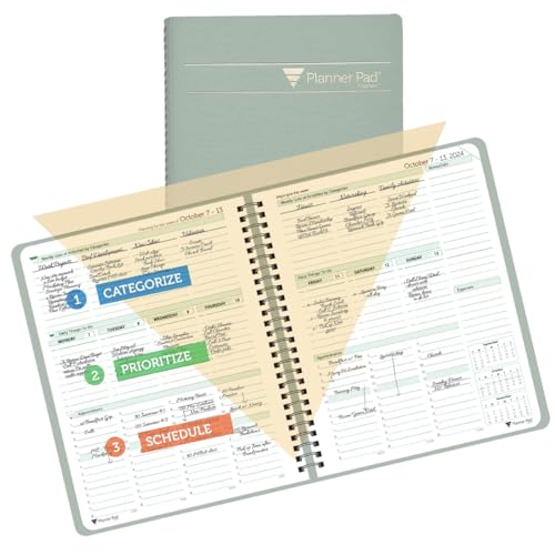 Planner Pad Spiralbindung, Oktober 2024 – September 2025, 17,6 x 21,6 cm, mittelgroßer 3-stöckiger Trichter, 12 Monate, grünlich-grauer Einband, weiche grüne Tinte Planner Pad Spiralbindung, Oktober 2024 – September 2025, 17,6 x 21,6 cm, mittelgroßer 3-stöckiger Trichter, 12 Monate, grünlich-grauer Einband, weiche grüne Tinte von Planner Pad